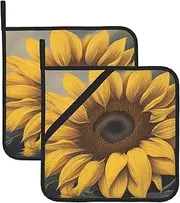 Yellow Sunflower Floral Potholders BBQ Pot Holders for Heat Resistant Potholder, Hot Pads,Cooking Baking(2-Pack)
