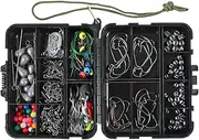 246 Piece Fishing Tackle Set - Accessory Kit in Box with Hooks, Beads, Sinks, Swivels | Multi Type Fishing Tackle with Storage Case, Complete Equipment for Lake Fishing, Ri