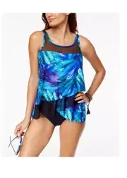 NWT Miraclesuit Mirage Palm-Print Underwire Asymmetrical Tankini Top Swim 8