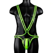 Ouch! Glow In the Dark Bonded Leather Body Harness and Briefs