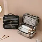 Double-layers Makeup Bag Black Grey Nude Toiletry Bag Mesh Makeup Case Travel