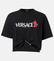 [Versace] Versace Cropped printed cotton T-shirt AU 14 black