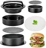 TAOUNOA Hamburger Press Patty Maker, 3 in 1 Non-Stick Burger Press with 100 Pcs Wax Paper for Making Delicious Burgers, Perfect Shaped Patties for Grilling and Cooking