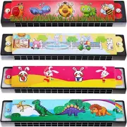 UPINS Kids Harmonica Party Favors,4Pcs Cartoon Harmonica Key of C 16 Hole