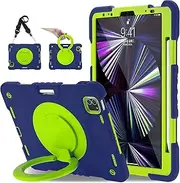 Andnary Case for iPad Pro 11 Inch 4th 2022/3rd 2021/2nd 2020/1st Gen 2018, iPad Air 10.9 Inch 2022/2020 5th/4th Generation Case with Pencil Holder/360° Rotating Handle Stand, Navy+Green