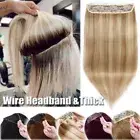 Highlight Human Hair Extensions Wire In Headband Piece Top Hair Band THICK Wefts