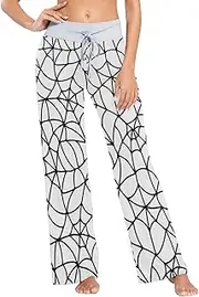 [GuoChe] Summer Pajama Pants For Women Happy Halloween Spiderwebs White Ladies Night Pants Wear for Women'S Comfy