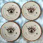 Anthropologie Stoneware Fortune Teller Evil Eye Plates Dessert Luncheon Set of 4