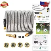 50 Ft Heavy-Duty Stainless Steel No-Kink Garden Hose - Flexible & Lightweight
