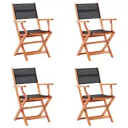 vidaXL Folding Garden Chairs 4 pcs Black Solid Eucalyptus Wood and Textilene
