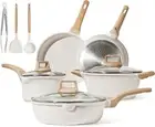 CAROTE 11-Piece Nonstick Cookware Set: Induction-friendly pots and pans with whi