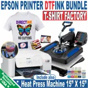 Epson Printer with DTF ink Heat Press Machine 15"x15" T-Shirt Print Starter Kit