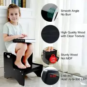HAJACK Step Stools for Kids, Black , Wooden Two Step Stool Safety Non-Slip Mats
