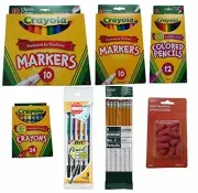 Back to School Basics (7 Items): Crayola fine and broad markers, colored pencils