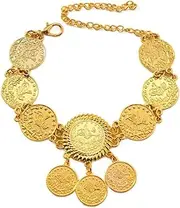 [Cykdohy] Vintage Engraving Coin Tassel Barefoot Sandals Anklet for Women Boho Ethnic Gypsy Disc Charm Ankle Bracelet Adjustable Foot Chain Tribal Retro Wedding Bohemian Summer Beach Belly Dance Jewelry, One