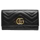 【GUCCI 古馳】GG Marmont絎縫紋牛皮金屬雙G LOGO長夾(黑443436-DRW1T-1000)