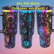 40oz ASTROLOGY CELESTIAL THEMED LASER ENGRAVED Tumbler W Handle Lid And Straw