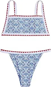[SOLY HUX] Women's Swimsuits Floral Micro Bikini High Cut Thong Two Piece Sets Summer Bathing Suit