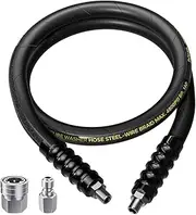 POHIR 5FT Pressure Washer Whip Hose 4800psi 3/8'' Steel Wire Braided with 3/8'' Quick Connect Plug, Reel Connector Jumper Hose for Pressure Washing