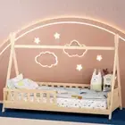 Artiss PUAH Kids Single Bed Frame Oak Pine Wood House Design 180kg