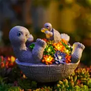 Solar Turtle Figurines Garden Decor, Cute Turtle Statue with Baby with 8 LED Sol