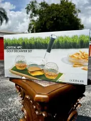 BNIB Godinger Crystal Golf Club Liquor Decanter and Golf Ball Whiskey Glasses