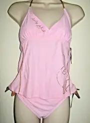 Girls Rare Baby Phat Pink Gold 2-Piece Apron Back Tankini Swimsuit Sz 16