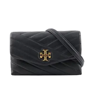 【TORY BURCH】Kira Chevron 絎縫皮革皮夾式鍊包(黑色)