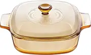 [VISIONS] Pyroceram Reverse Square Casserole with Glass Cover, Brown, 22.3 x 17.5 x 5.3 cm
