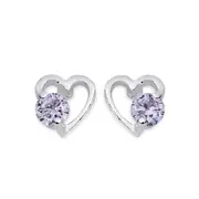 Silver Lavender Cz Open Heart Stud Earrings in Purple