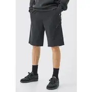 Mens Black Tall Elasticated Waist Asymmetric Zip Shorts