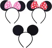 CORTNEY Pack of 3 Mouse Ear Headbands, Mickey & Minnie Mouse Ears for Masquerade, Birthday Party, Club Night, Cartoon Club, Black, Red, Pink, Unisex-Adults & Kids