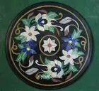 18 Inches Unique Pattern Inlay Work Coffee Table Top Black Marble Kitchen Table