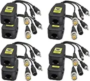 AAOTOKK BNC to RJ45 Transmitter Transceiver DC Power Passive Audio Video Balun HD-CVI/TVI/AHD/CVBS with DC Jack for 720P-1080P 3MP 4MP 5MP 8MP CCTV Security DVR Surveillance Camera System(19cm/4Pairs)