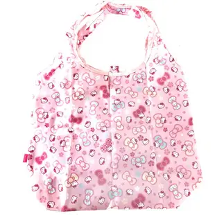 小禮堂 Hello Kitty 折疊尼龍環保購物袋 環保袋 側背袋 葉朗彩彩 (粉 櫻花)