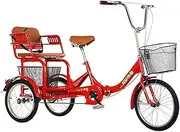 DEFGHIJ 16inch Adult Tricycles with Back Seat and Shopping Basket 3 Wheel Bikes Cruise Trike Three Wheeled Bicycles for Seniors Women Men Red