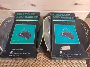 2 Vintage Blk & Brass Dagan Industries Fireplace Log Basket NOS Model No. 33 BBT