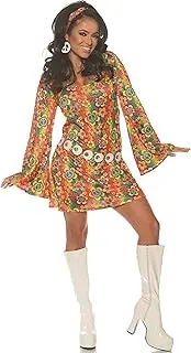 UNDERWRAPS Womens 1960s Retro Hippie Costume Dress Set, Multi