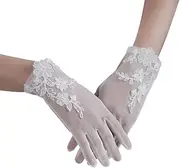 [Generic] Wedding Bridal White Gloves Soft Tulle Lace Appliqued Short Brides Gloves Women Prom Perform Accessories