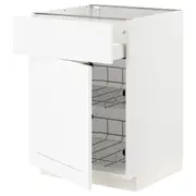 METOD / MAXIMERA base cab w wire basket/drawer/door, white Enköping/white wood effect, 60x60x80 cm