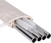 [LittleGood] Extra Wide Stainless Steel Reusable Straws 1/2" Metal Drinking Straw Fat Boba Tea Thick Smoothie Milkshake Straws for Tapioca Pearl Bubble Tea Jumbo Drink w/ 2 Big Brush &A Bonus Gift Pouch