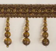 Bronze Beaded FRINGE Trim 2 1/2" Drop DRAPERY UPHOLSTERY Per Yard