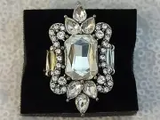 Paparazzi Mega Stardom White Emerald cut Rhinestone Stretch Silver Ring