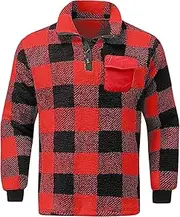 [Generic] Men's Plaid Sweatshirt Quarter Collar Long Sleeve Pullover Sweater Casual Loose Fit Thermal Sports Tops
