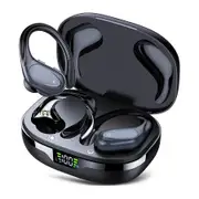 Wireless Headphones, Bluetooth 5.3 Headphones,HD Stereo Audio LED Display, IPX7 Waterproof Earbuds with Ear Hooks(Blue or Black)