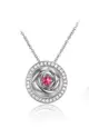 J170923 S925 銀飾玫瑰粉紅色鋯石項鏈-銀色