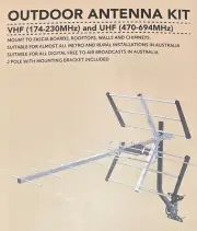 Outdoor VHF UHF TV Antenna with J Pole Mounting Bracket and 12m Coaxial Cable