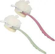 2Pcs Shower Body Brush 2 in 1 Bath Brush Mesh Sponge with Long Handle Dry Brushing Body Brushes for Skin Exfoliating Back Scrubber Bath and Cellulite Treatment Massage Bristles