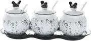 Ceramic spice jar， Kitchen Pot Sugar Bowl with Spoon and Tray proof Seasoning Box with Lid Spice Container Set Condiment Pots Can