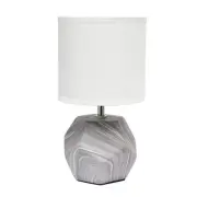 LT2065-MBL Round Prism Mini Table Lamp with White Fabric Shade, Gray Marble